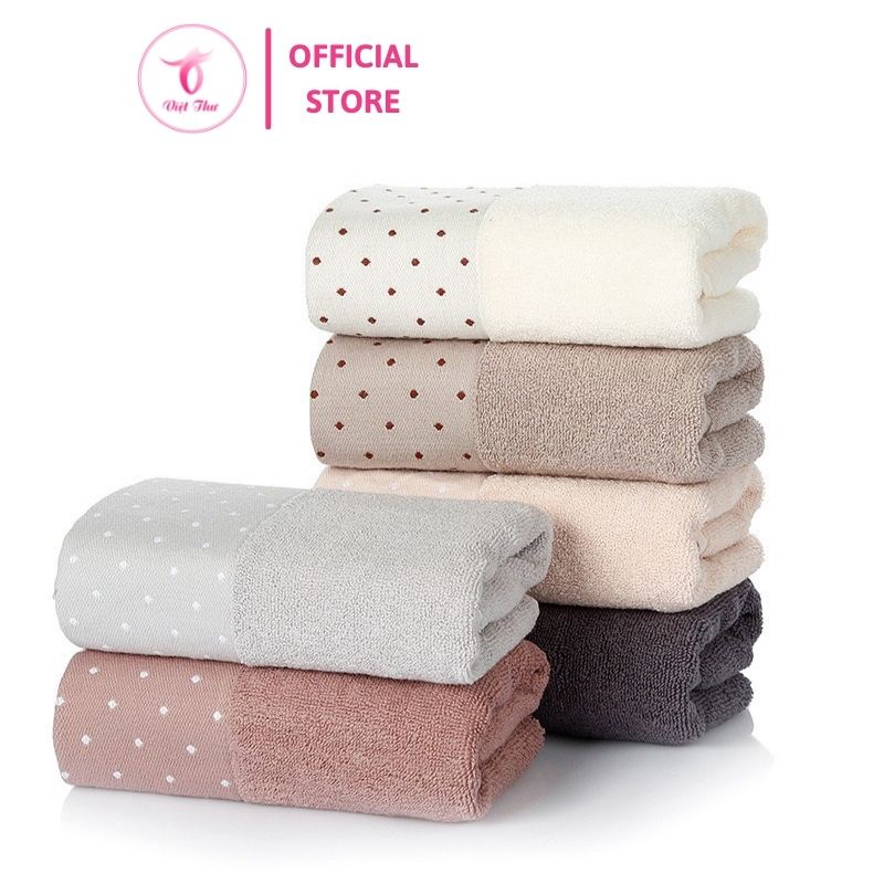 Khăn mặt cotton chấm bi cao cấp VIỆT THƯ, siêu mềm mịn, siêu thấm hút, siêu dày, 100gr, 35x75cm