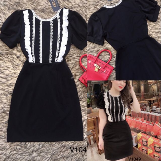 [ xả kho ] MiD Đầm body đen viền trắng V1049 Mie Design ảnh thật