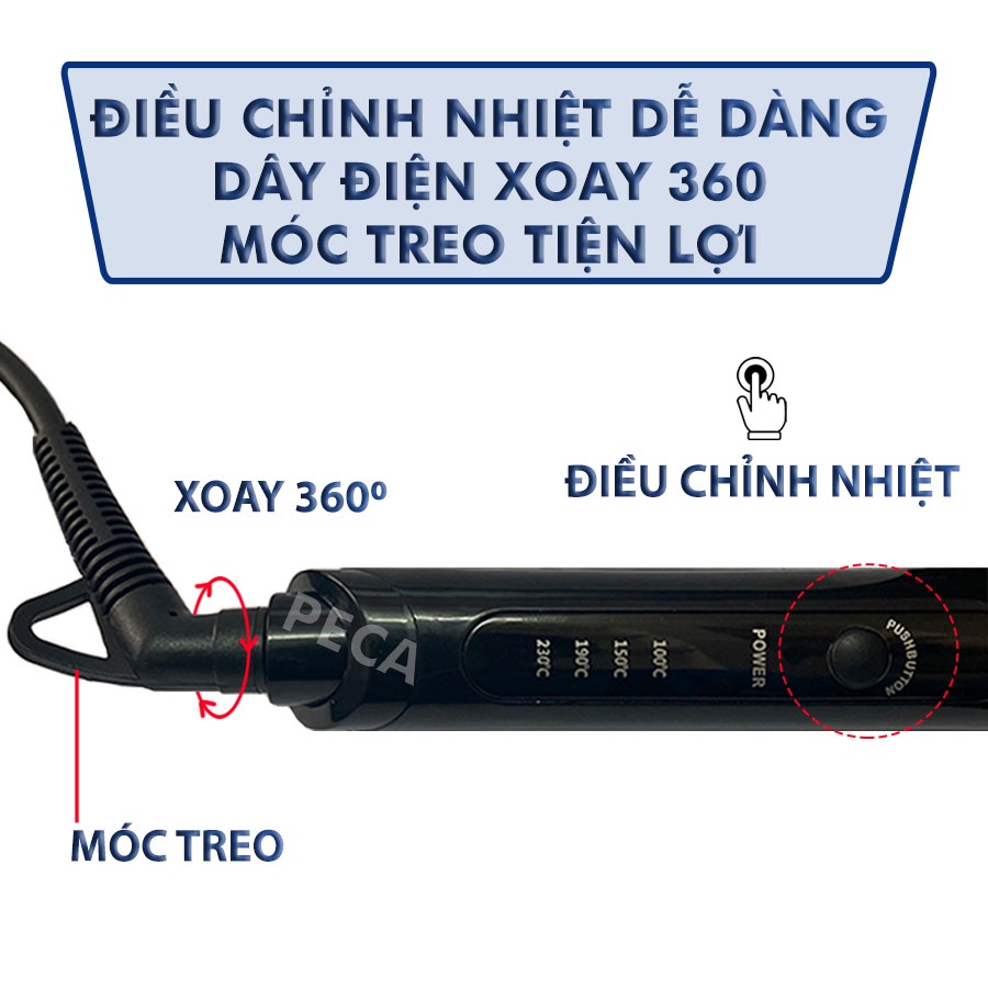 Máy uốn tóc cao cấp Kemei KM-9942 điều chình 4 mức nhiệt dây điện xoay có móc treo dùng mọi loại tóc - Hàng chính hãng