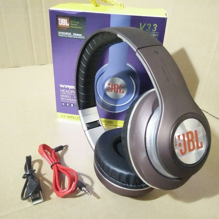 Tai nghe chụp tai Headphone bluetooth jbl v33 màu nâu như hình [Xả kho]