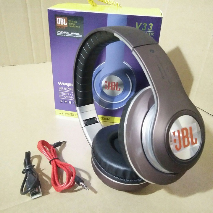 Tai nghe chụp tai Headphone bluetooth jbl v33 màu nâu như hình [Xả kho]