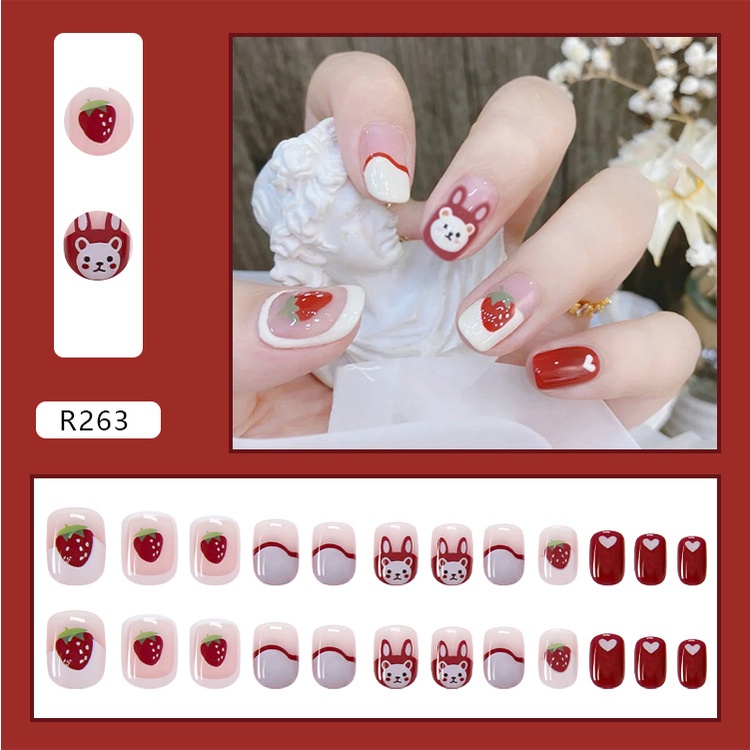 [Hàng mới về] Hộp 24 móng tay giả che phủ toàn móng phong cách thời trang kèm keo dán R261-R280<br>