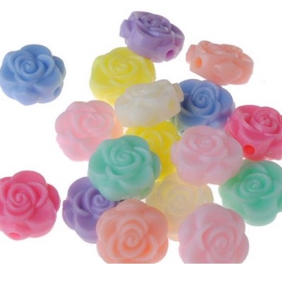 10-25-50 hạt nhựa hoa hồng 2 mặt 16mm có lỗ xỏ