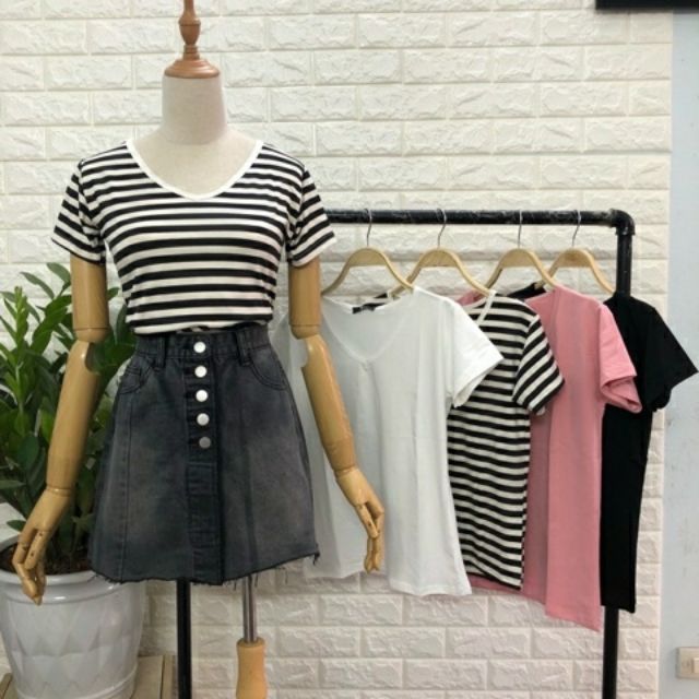 Áo thun cổ tim chất cotton mịn mát (KÈM ẢNH THẬT)