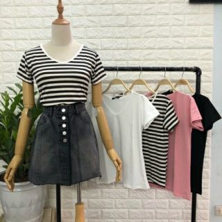 Áo thun cổ tim chất cotton mịn mát