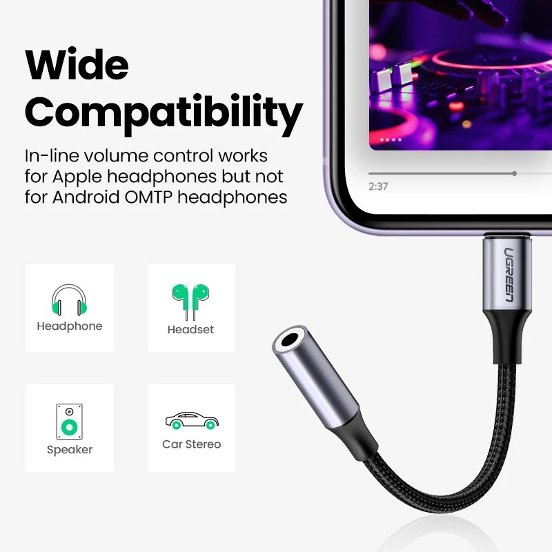 [Mã ELHACE giảm 4% đơn 300K] Cáp Ugreen Chuyển Đổi Lightning to 3.5mm Audio chuẩn MFI Cho iPhone US211