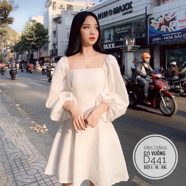 đầm trắng cổ vuông dáng xoè nhẹ bigsize 55kg-90kg 💋