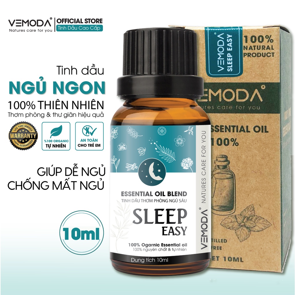 Tinh dầu ngủ ngon Sleep easy 10ml Vemoda. Xông phòng giúp thư giãn, nâng cao chất lượng giấc ngủ, sâu giấc