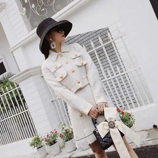 ORDER Set dạ tweed cổ nơ (Ảnh thật)