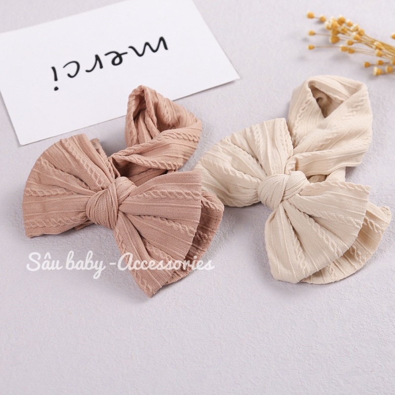 Băng đô, turban vải nơ bản to cho bé