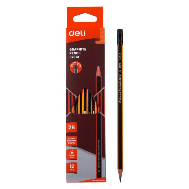 Bút chì đen 2B Deli 37013 – Đầu có gôm