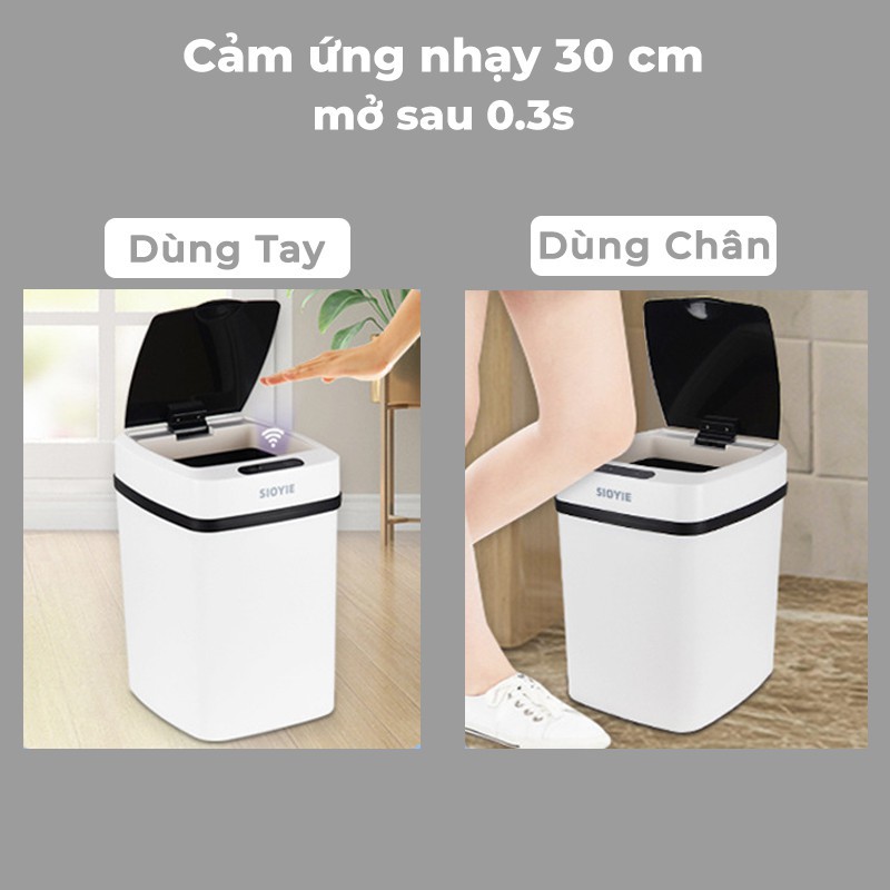 Thùng rác thông minh Sioyie cảm ứng cực nhạy chỉ trong 0.2s dung tích 16L tặng kèm túi đựng rác tặng kèm pin