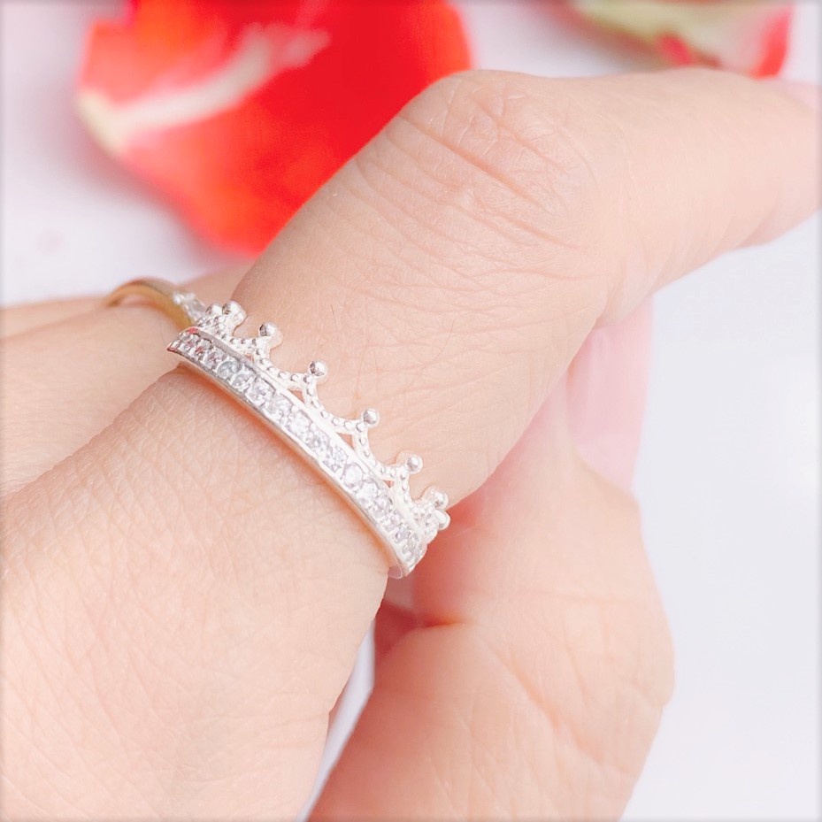 Nhẫn vương miện Evasilver, Nhẫn hở Free size hình vương miện chất liệu bạc ta sang trọng nữ tính