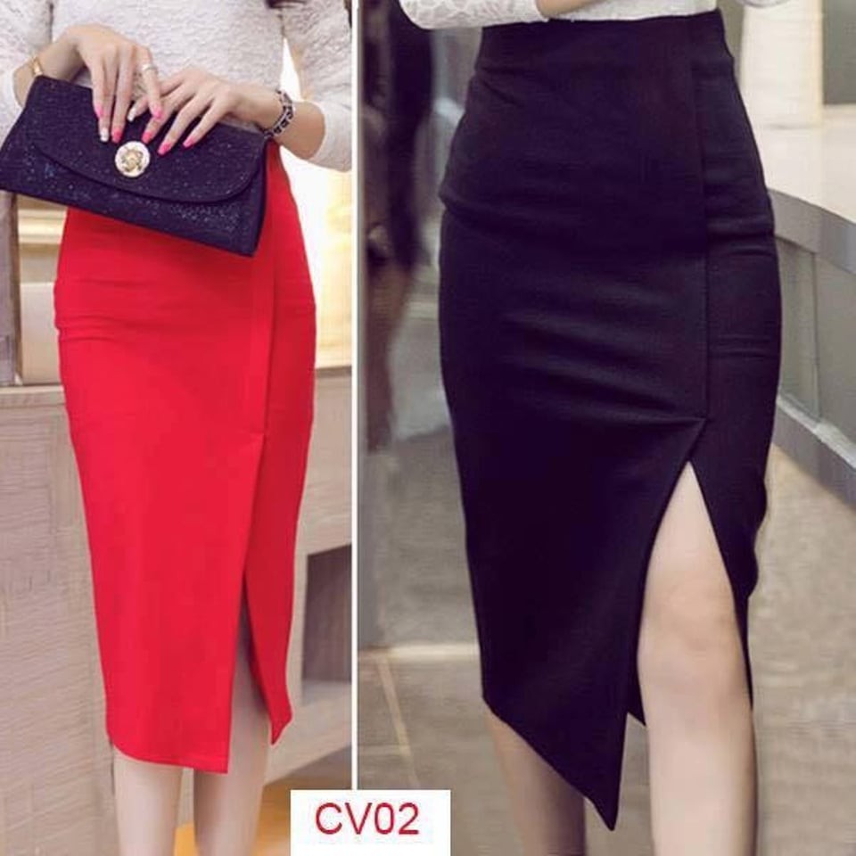 Chân váy ôm xẻ trước đáp tà 70cm