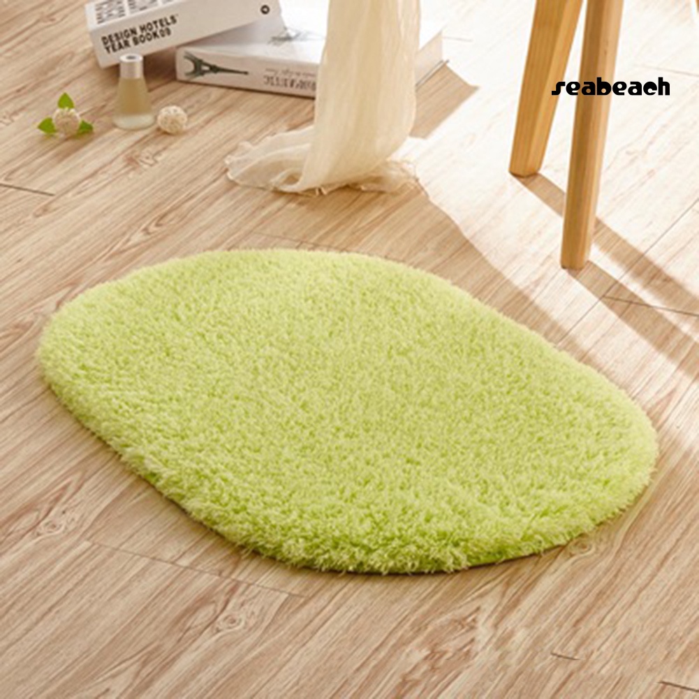 Thảm lông lót sàn hình oval thấm hút nước chống trượt tiện dụng cho phòng khách