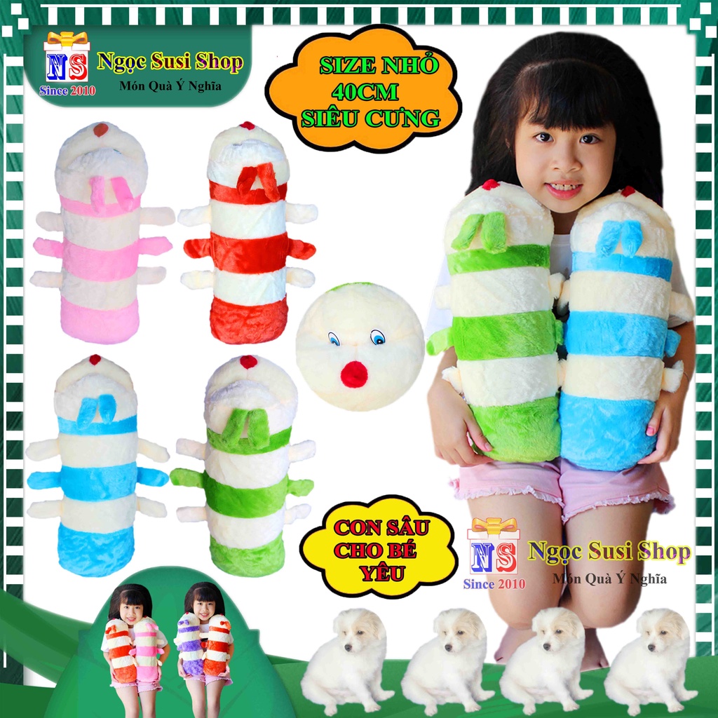 Gấu Bông Gối Ôm Con Sâu Lông Size Nhỏ 40cm Cho Bé Ôm Ngủ - Thú Bông Con Sâu Nhí Siêu Cưng