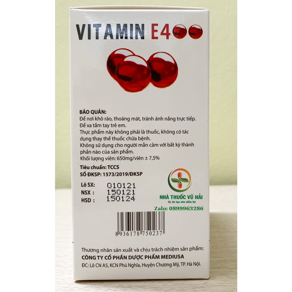 Viên Uống đẹp da Vitamin E Đỏ 4000mcg, Aloe vera 500mg chống lão hóa - Hộp 100 viên chống lão hóa da | Thế Giới Skin Care