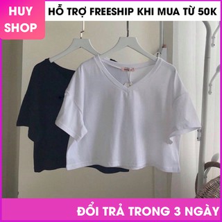 Áo croptop nữ cổ tim trơn tay ngắn dáng basic - thời trang nữ sành điệu