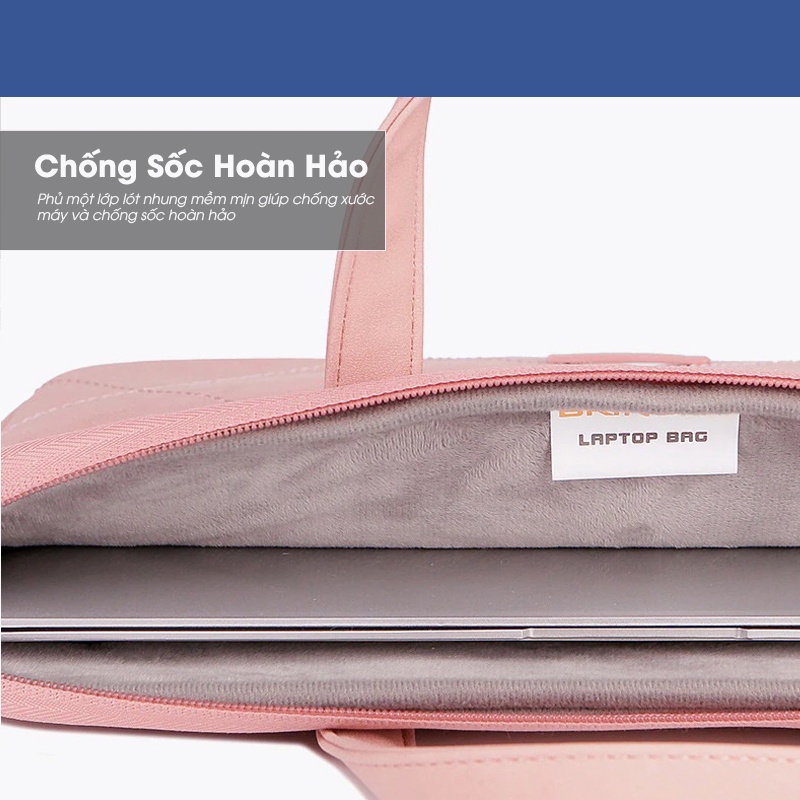 Combo Túi xách Laptop, Macbook Brinch kèm túi đựng sạc + gấu nhỏ