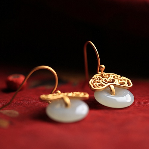 Bông Tai Bạc A7 Đính Đá Ngọc Bích Trắng Phong Cách Retro Trung Quốc