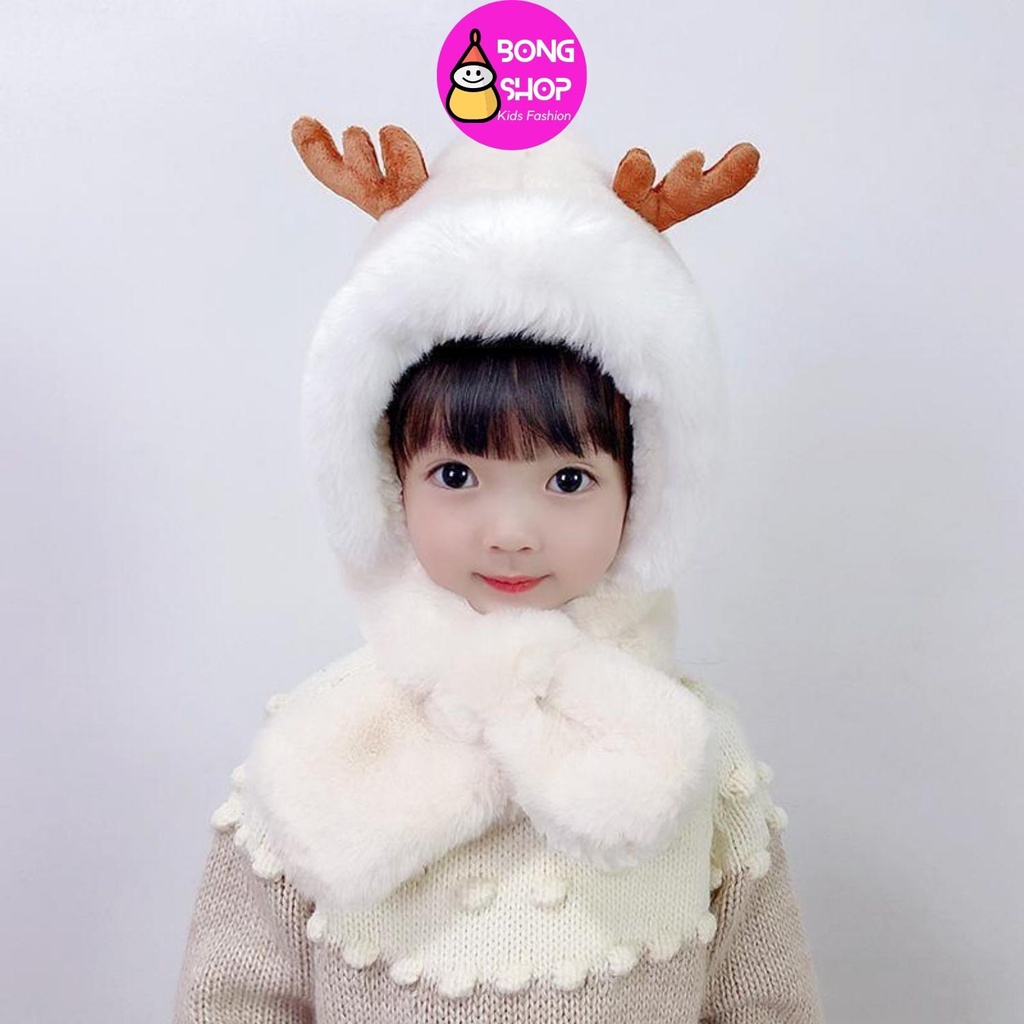 Mũ lông kèm khăn cho bé từ 1- 3t hình sừng hươu