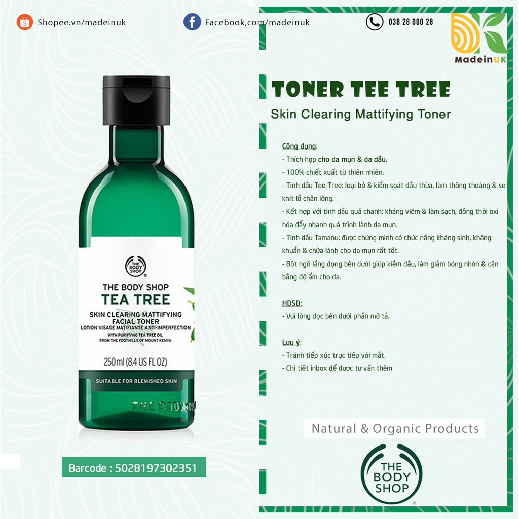 ◘✤☃Toner Da Dầu Mụn The Body Shop Tea Tree - Skin Clearing Mattifying