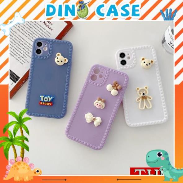 Ốp lưng iphone cạnh tim gắn charm gấu 6/6plus/6s/6splus/7/7plus/8/8plus/x/xr/xs/11/12/13/pro/max/plus/promax