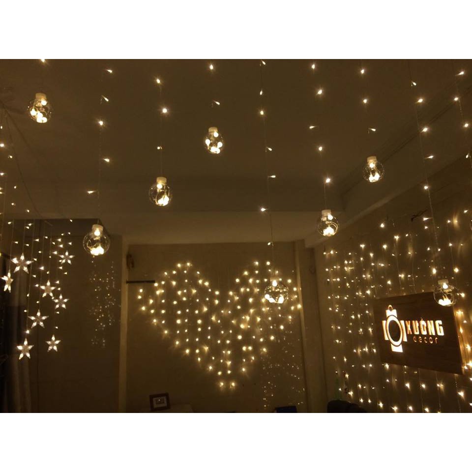 Đèn rèm trái tim  trang trí siêu đẹp kích thước 1.5x1.8m