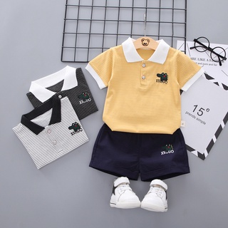 Bộ áo thun polo tay ngắn in hình cá sấu dễ thương + quần short cho bé trai