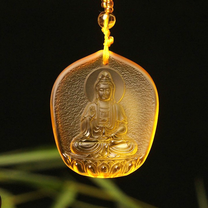 Chuỗi hạt đeo cổ Phật Quan Âm tựa cánh sen nhám (màu vàng) - MCSN01