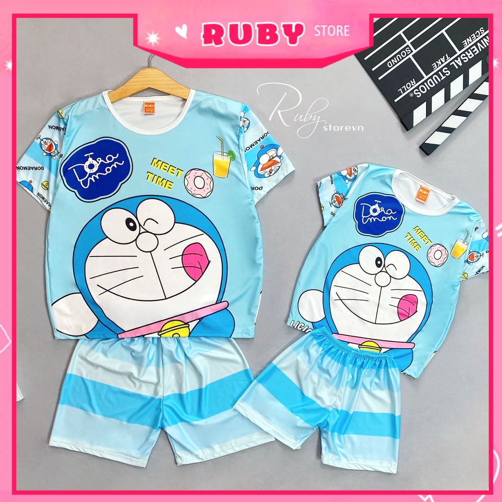 Đồ bộ thun in 3D cho mẹ và bé trai bé gái size đến 70kg chất thun mềm mát in hình doremon dễ thương DBRBD FULL SIZE