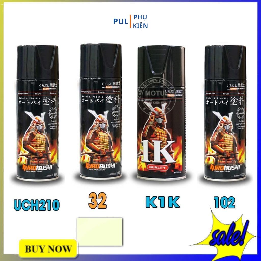 Combo 4 chai sơn samurai màu trắng baltic gồm 32 - UCH210 - 102 - K1K - giấy nhám P800
