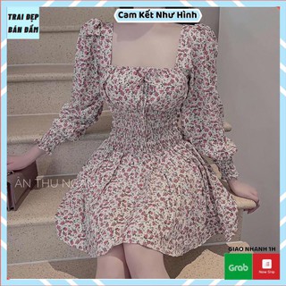 Đầm dự tiệc, váy hoa nhún eo siêu xinh hàng quảng châu cao cấp
