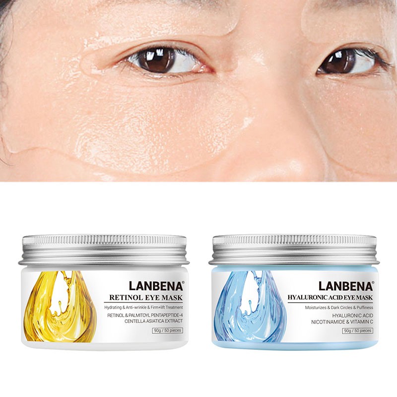 [Hàng mới về] Hộp 50 miếng mặt nạ mắt Hyaluronic Acid/Retinol săn chắc và giảm quầng thâm thương hiệu LANBENA