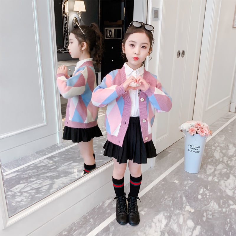 Áo Khoác Cardigan Dệt Kim Tay Dài Phong Cách Hàn Quốc Thời Trang Mùa Thu Cho Bé Gái