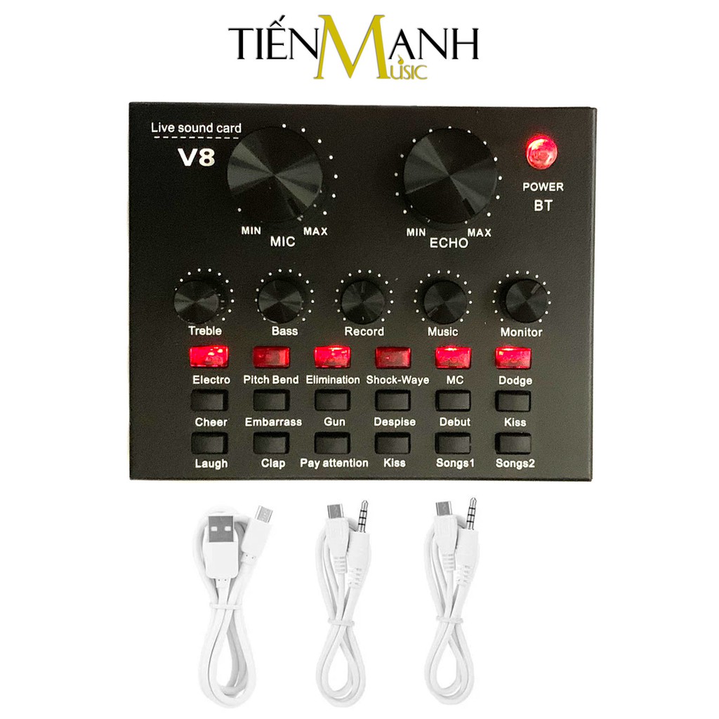 Sound Card Thu Âm Thanh, Livestream, Hát Karaoke Cuvave V8 - Bluetooth Pin Sạc USB Audio Interface Soundcard V-8