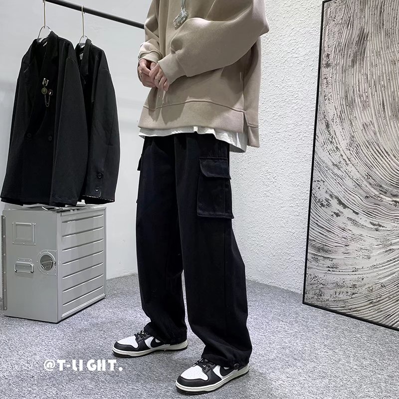 Quần Ống Rộng Phối Túi Phong Cách Hip Hop Thời Trang Hàn Quốc Cho Nam simple quần túi hộp nam bigsize unisex quần ống suông