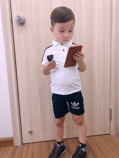 Bộ bé trai áo polo 3 sọc