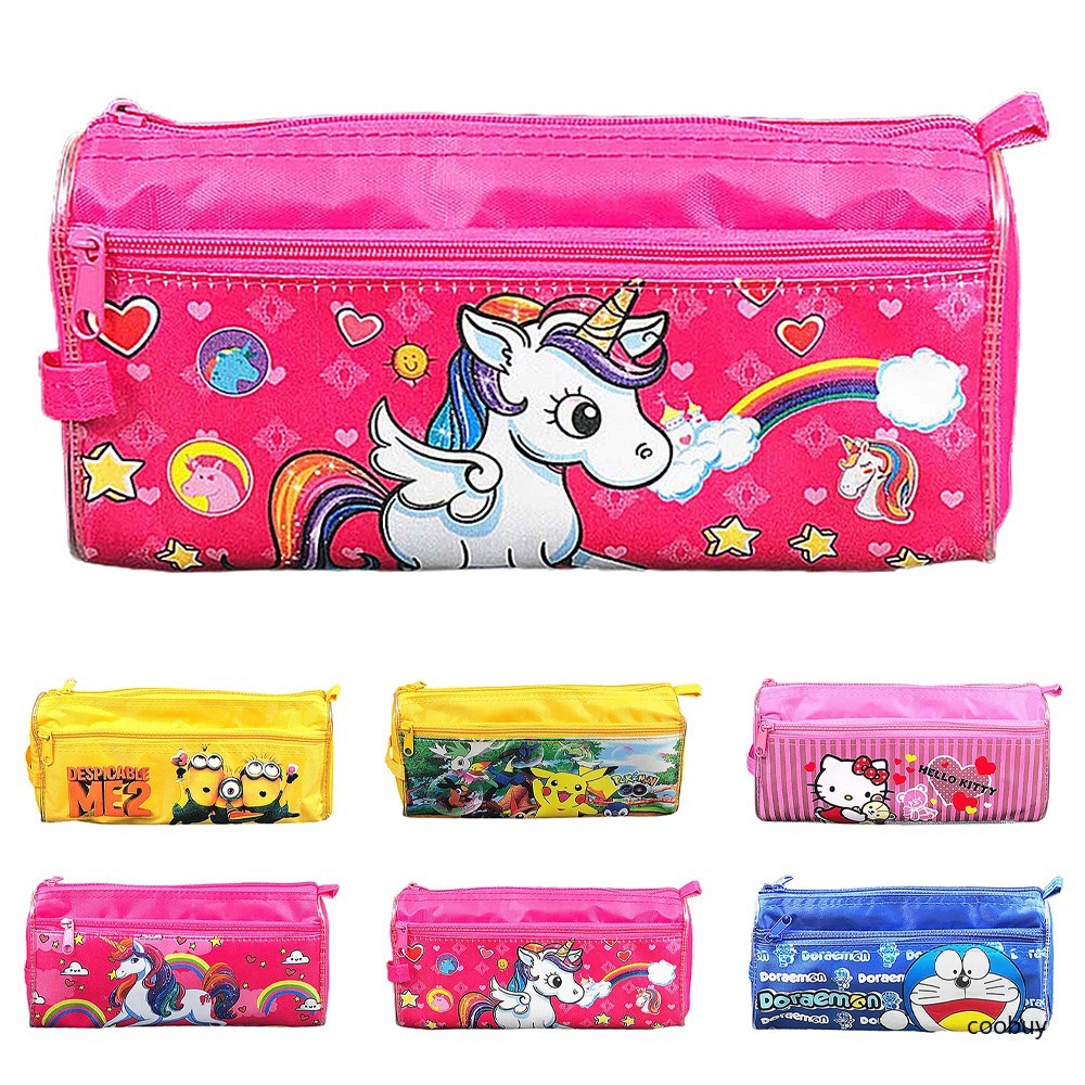 Túi đựng bút in hình mèo / Minion / Doraemon 2 ngăn đáng yêu