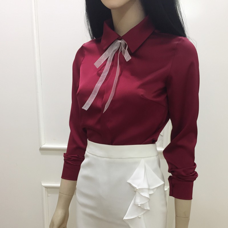 Áo Tay Dài Nữ 💖𝑭𝒓𝒆𝒆𝒔𝒉𝒊𝒑💖 Áo Lụa Đỏ Công Sở Nữ Vải Mềm