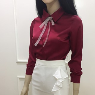 Áo Tay Dài Nữ 💖𝑭𝒓𝒆𝒆𝒔𝒉𝒊𝒑💖 Áo Lụa Đỏ Công Sở Nữ Vải Mềm