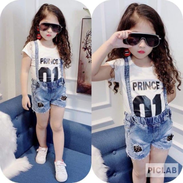 Set yếm jean bé gái