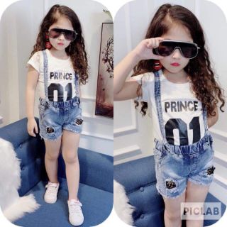Set yếm jean bé gái