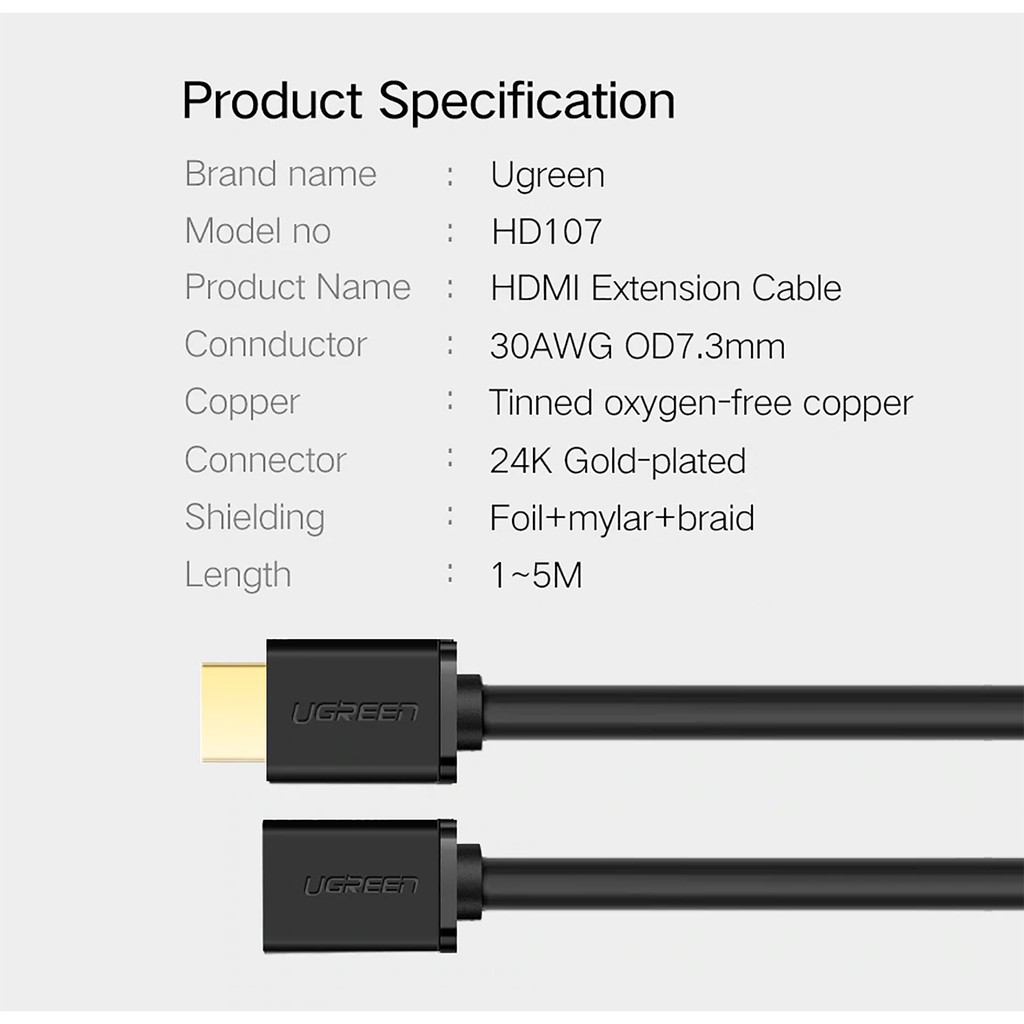 Cáp HDMI 2.0 Nối Dài Cao Cấp UGREEN HD107 Chính Hãng - Support 4K*60Hz