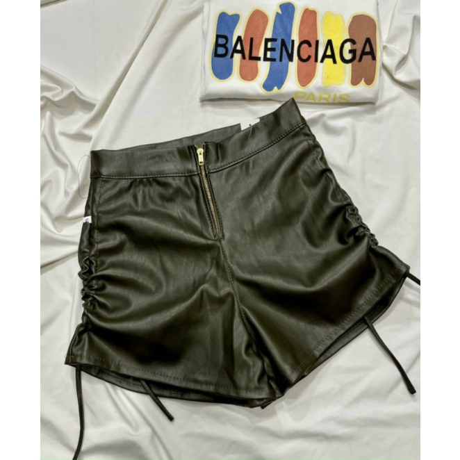 Quần short da nữ kiểu dây rút bên hông kiểu dáng sexy năng động phong cách hàn