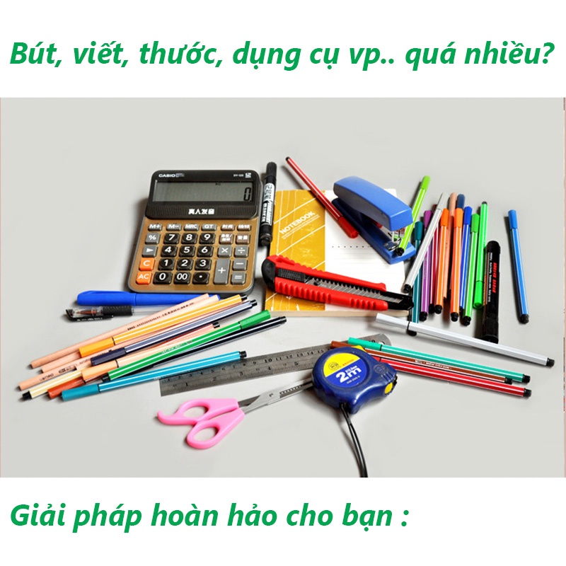 Hộp bút để bàn, để hồ sơ dụng cụ văn phòng, hộp cắp viết HV12  đa năng bằng gỗ