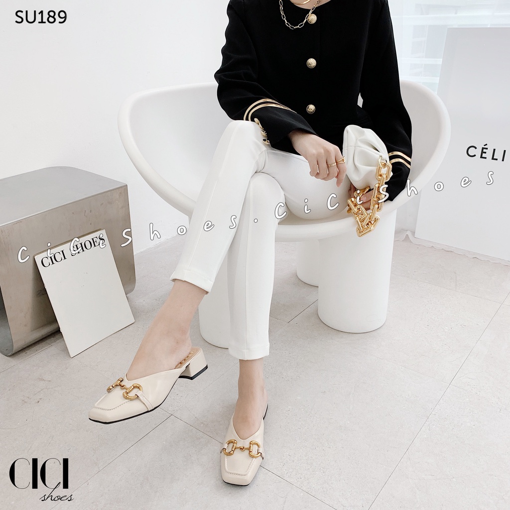 Giày sục nữ CiCi Shoes gót vuông 2cm, sục mũi vuông xích đồng - SU189