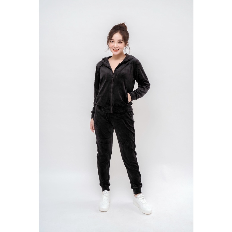 Bộ đồ mặc nhà WINNY. SET ngủ cao cấp chất nhung mềm mịn, thiết kế kiểu dáng dài, áo có khóa, mũ năng động tiện lợi