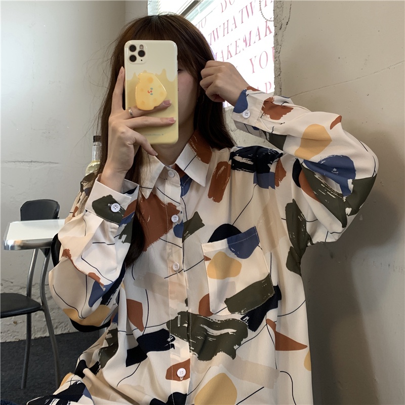 Áo Sơ Mi Dáng Rộng In Họa Tiết Đơn Giản Phong Cách Mùa Thu Mới Cho Nữ