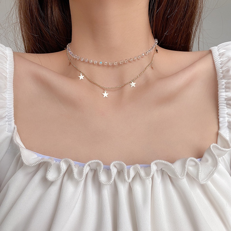 ❤zheting❤Vòng cổ Thép Titan Mặt Ngôi Sao Đính Đá Thời Trang Cho Nữ